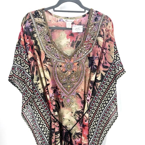 Lucky & Coco Boho Beaded Embellished Colorful Cover Up Kaftan Dress Large - Picture 2 of 7
